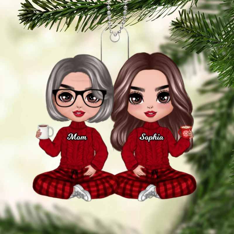 Doll Mom Daughter Sitting Personalized Personalized Acrylic Car Hanger - Image 4