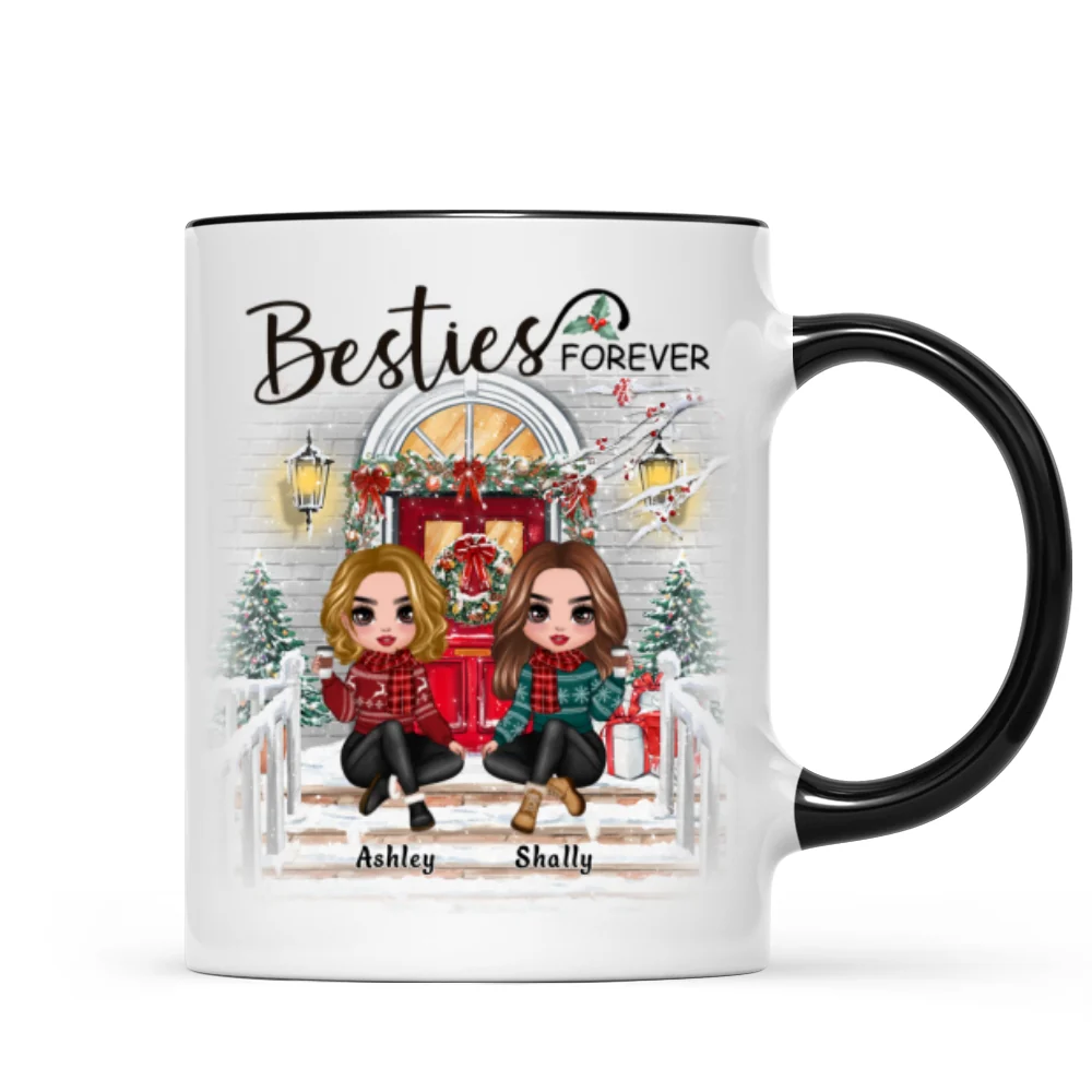 Christmas Doll Sitting Best Friends Sisters Front Porch Personalized Mug - Image 2