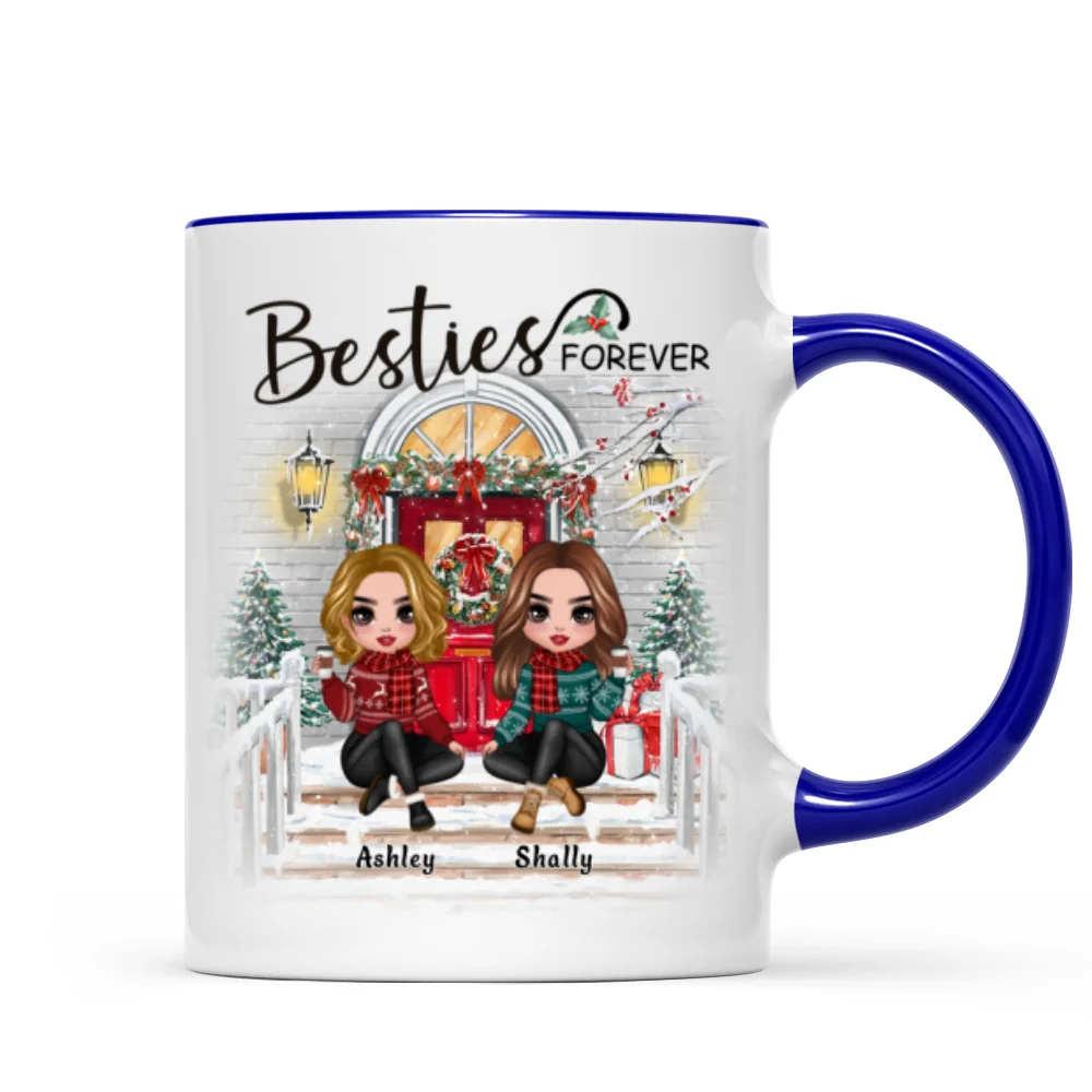 Christmas Doll Sitting Best Friends Sisters Front Porch Personalized Mug - Image 3
