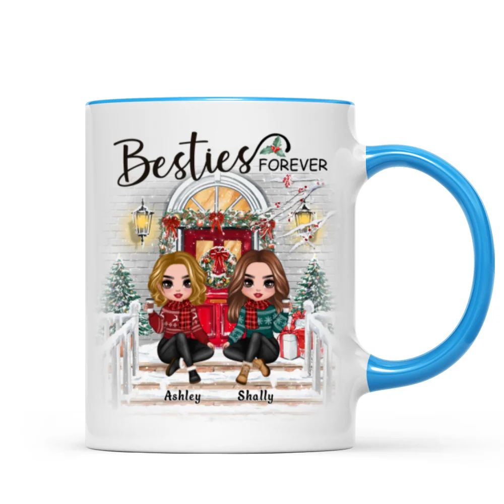 Christmas Doll Sitting Best Friends Sisters Front Porch Personalized Mug - Image 5