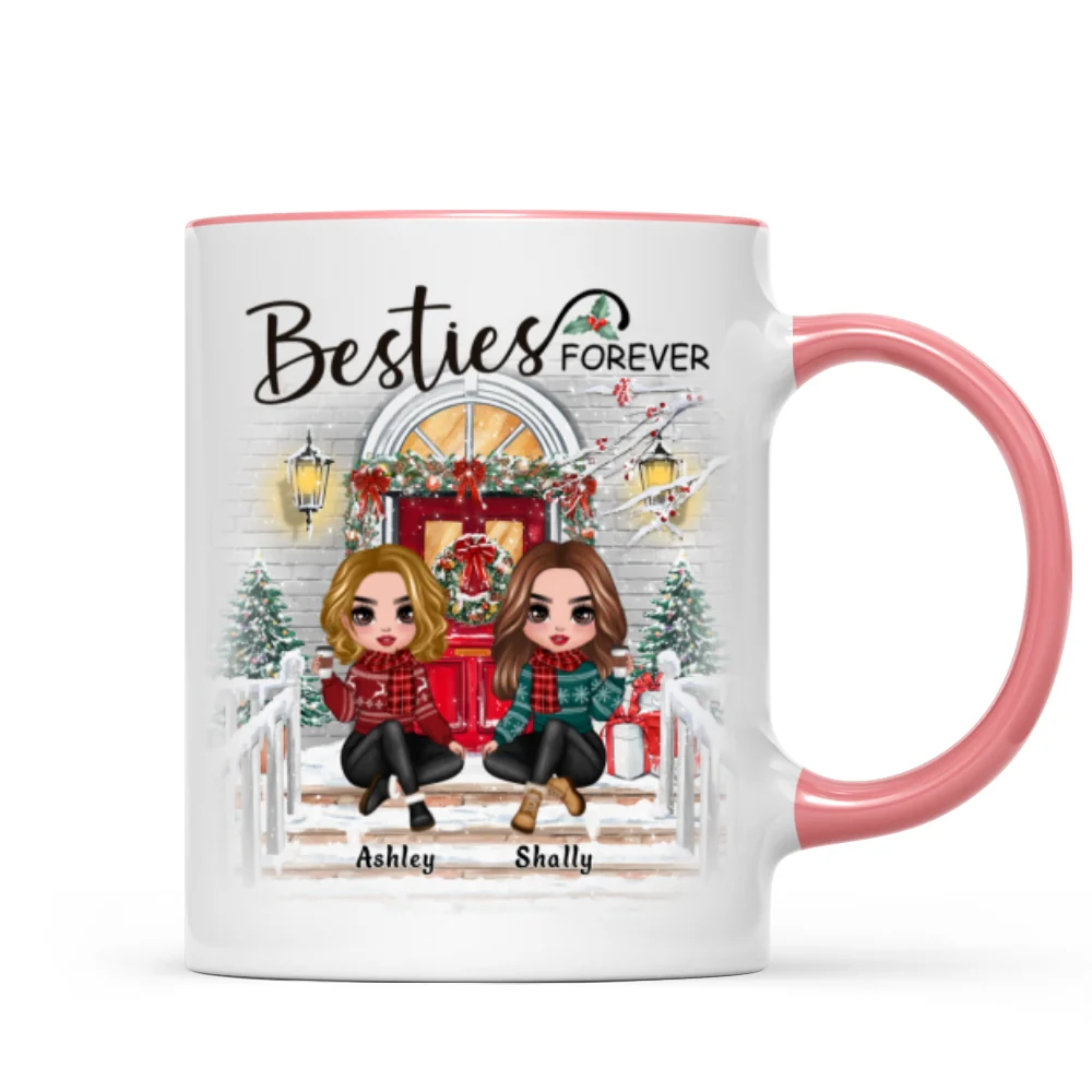 Christmas Doll Sitting Best Friends Sisters Front Porch Personalized Mug - Image 6