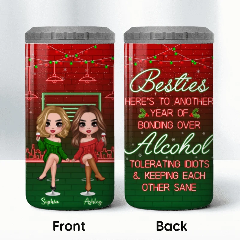 Christmas Drinking Partners Besties Sisters Personalized Can Cooler - Image 10
