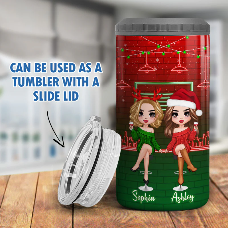 Christmas Drinking Partners Besties Sisters Personalized Can Cooler - Image 9