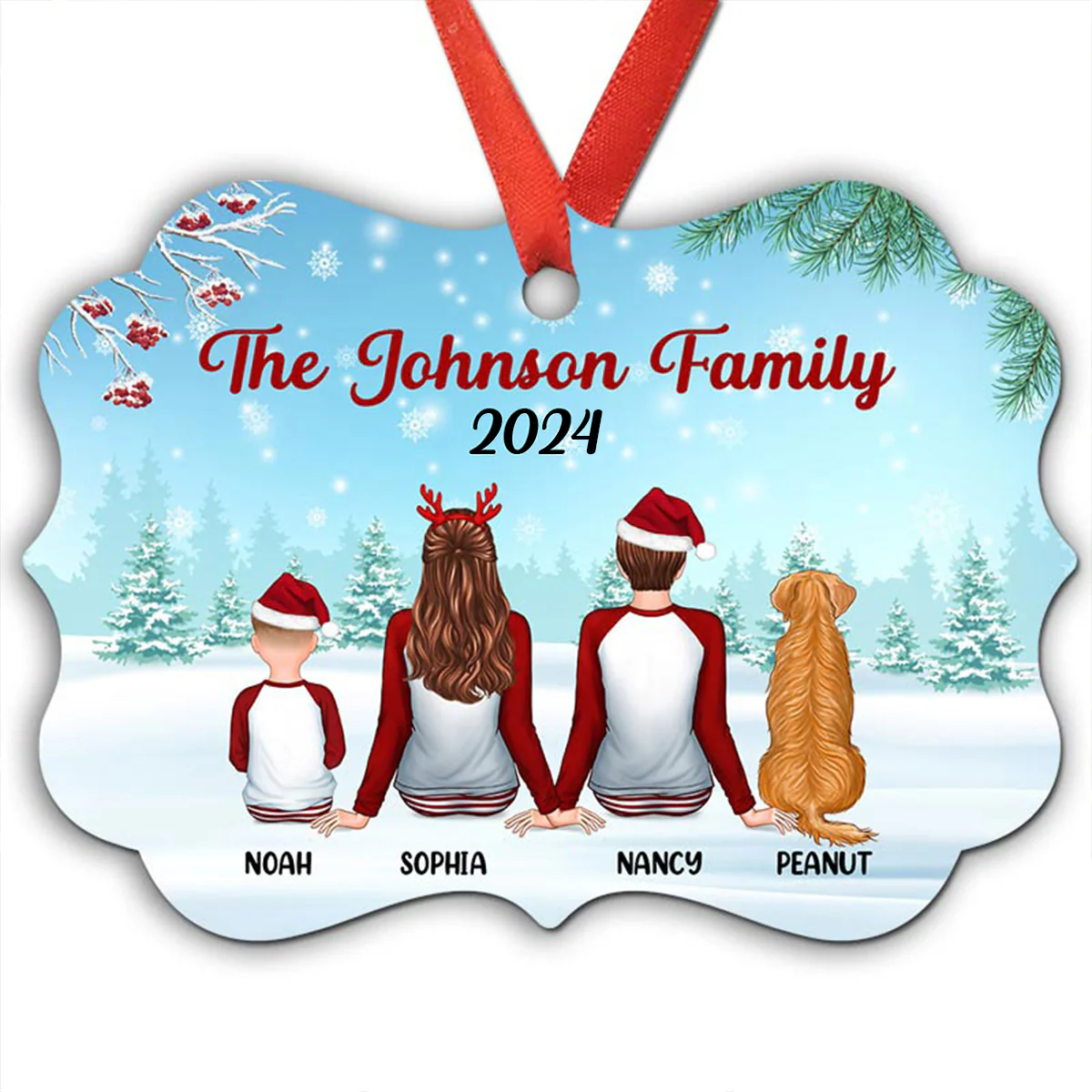 Christmas Family Couple Gender In Snow Back View Personalized Christmas Ornament