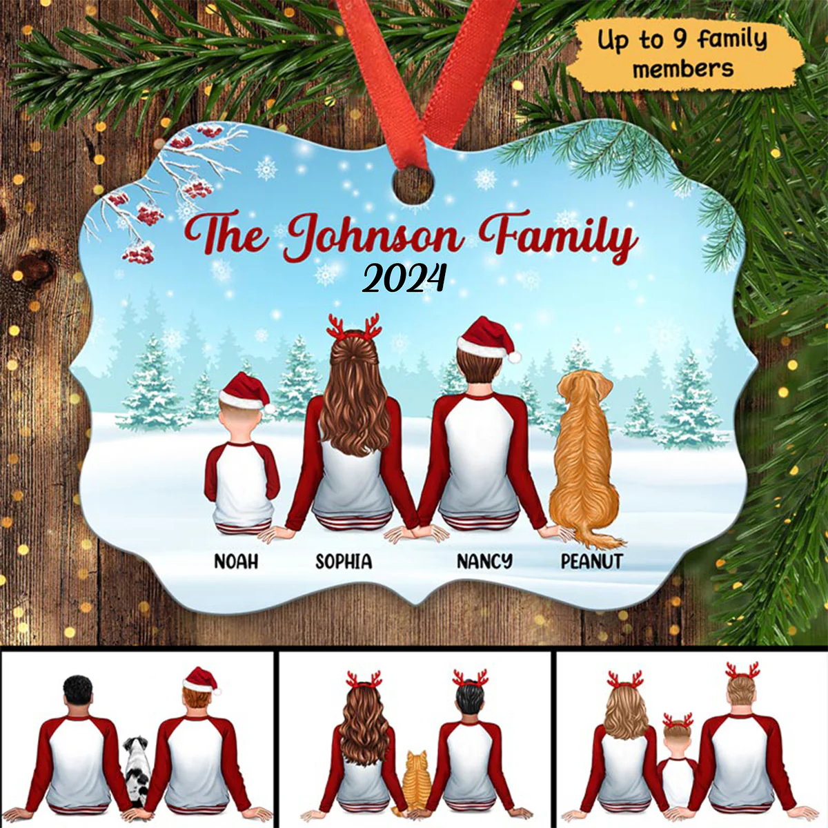 Christmas Family Couple Gender In Snow Back View Personalized Christmas Ornament - Image 2