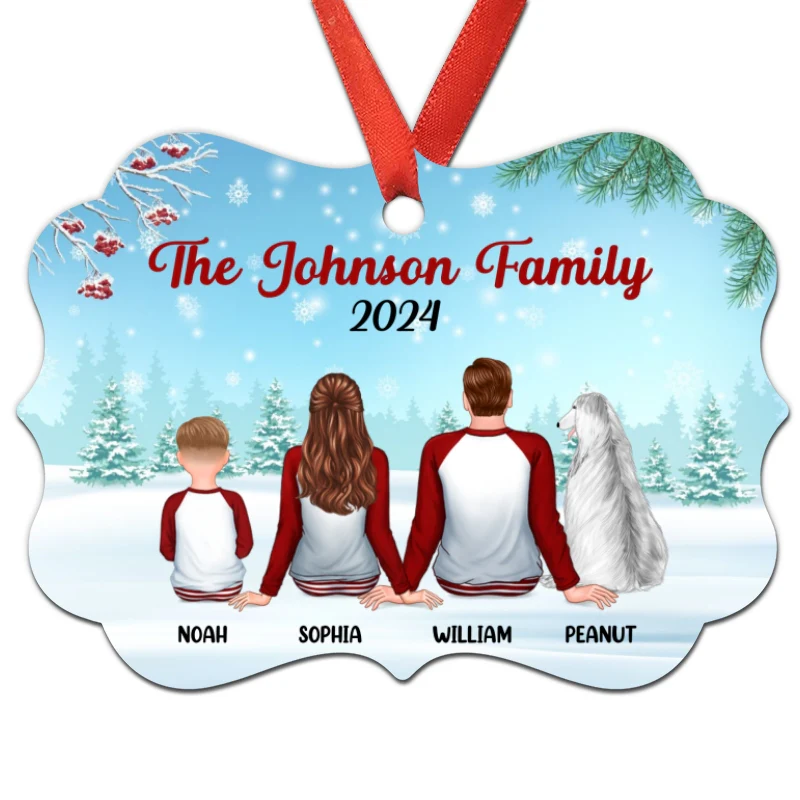Christmas Family Couple Gender In Snow Back View Personalized Christmas Ornament - Image 3
