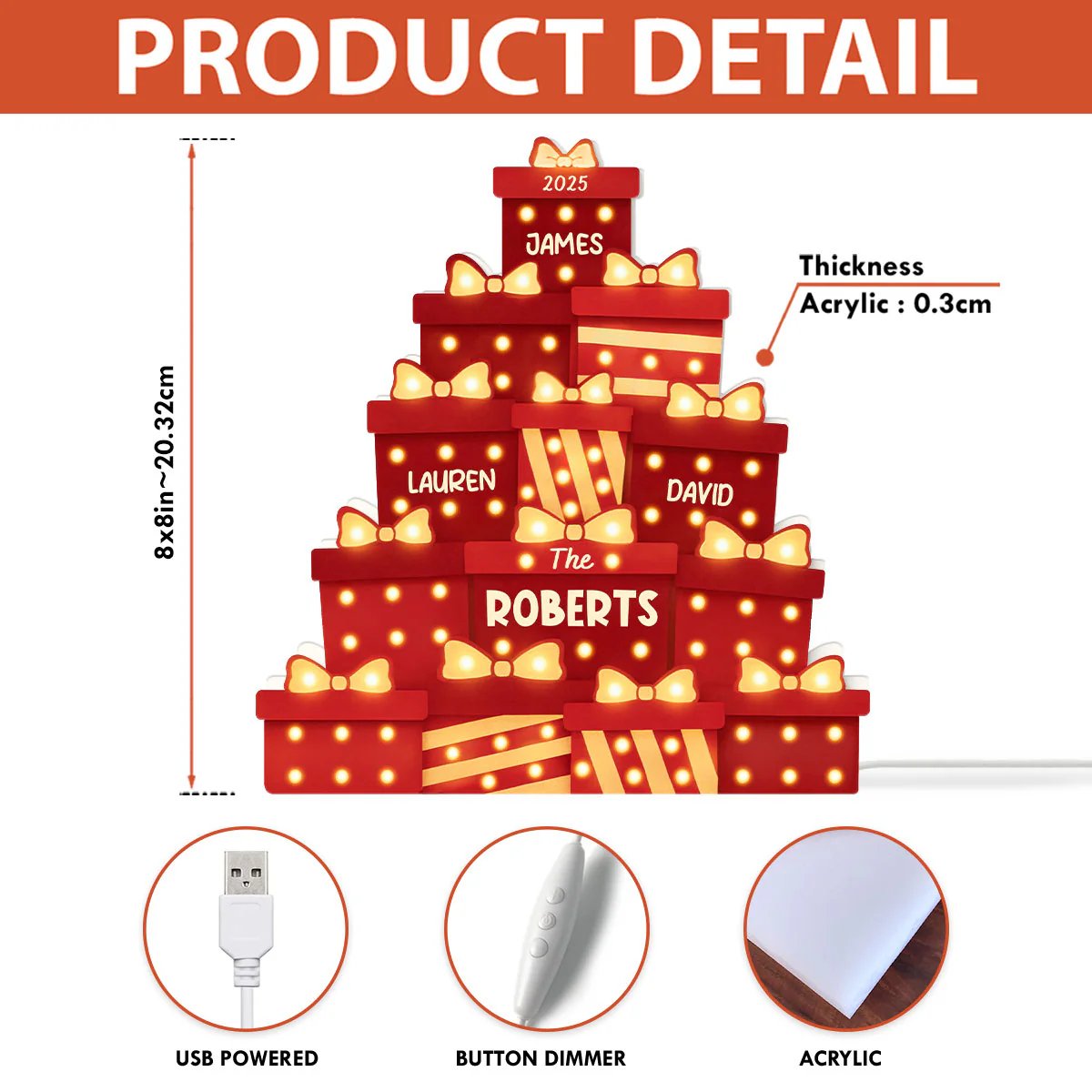 Christmas Family Gifts Box Marquee Effect Pattern Personalized Light Box, Christmas Decor - Image 9