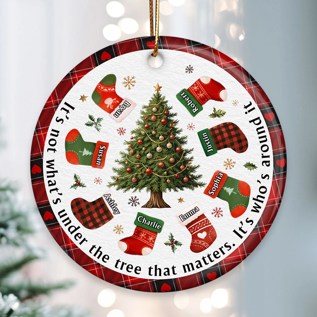 Christmas Family It's Not What's Under The Tree Personalized Circle Ceramic Ornament - Image 2