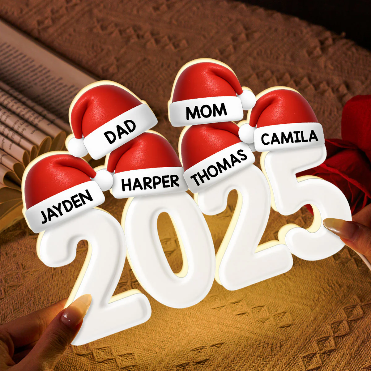 Christmas Family Members Grandpa Grandma Dad Mom Santa Hats - Personalized Light Box - Image 6