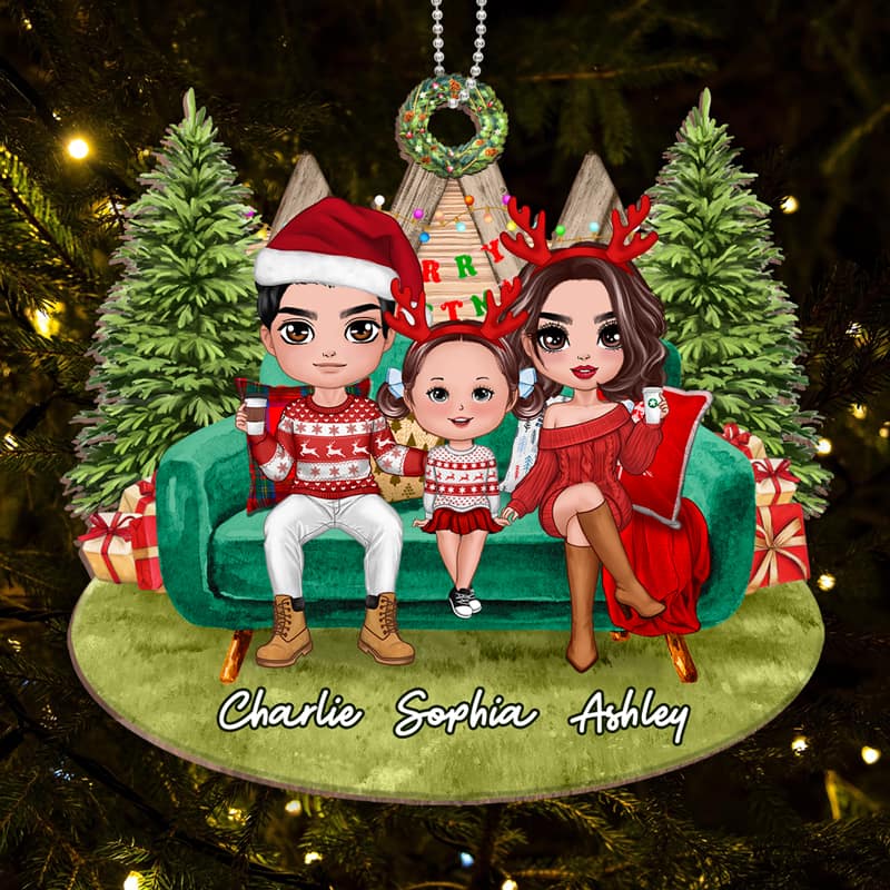 Christmas Family On Sofa Outdoor Personalized Wooden Ornament - Image 3