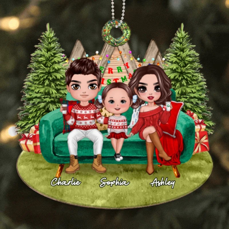 Christmas Family On Sofa Outdoor Personalized Wooden Ornament - Image 4