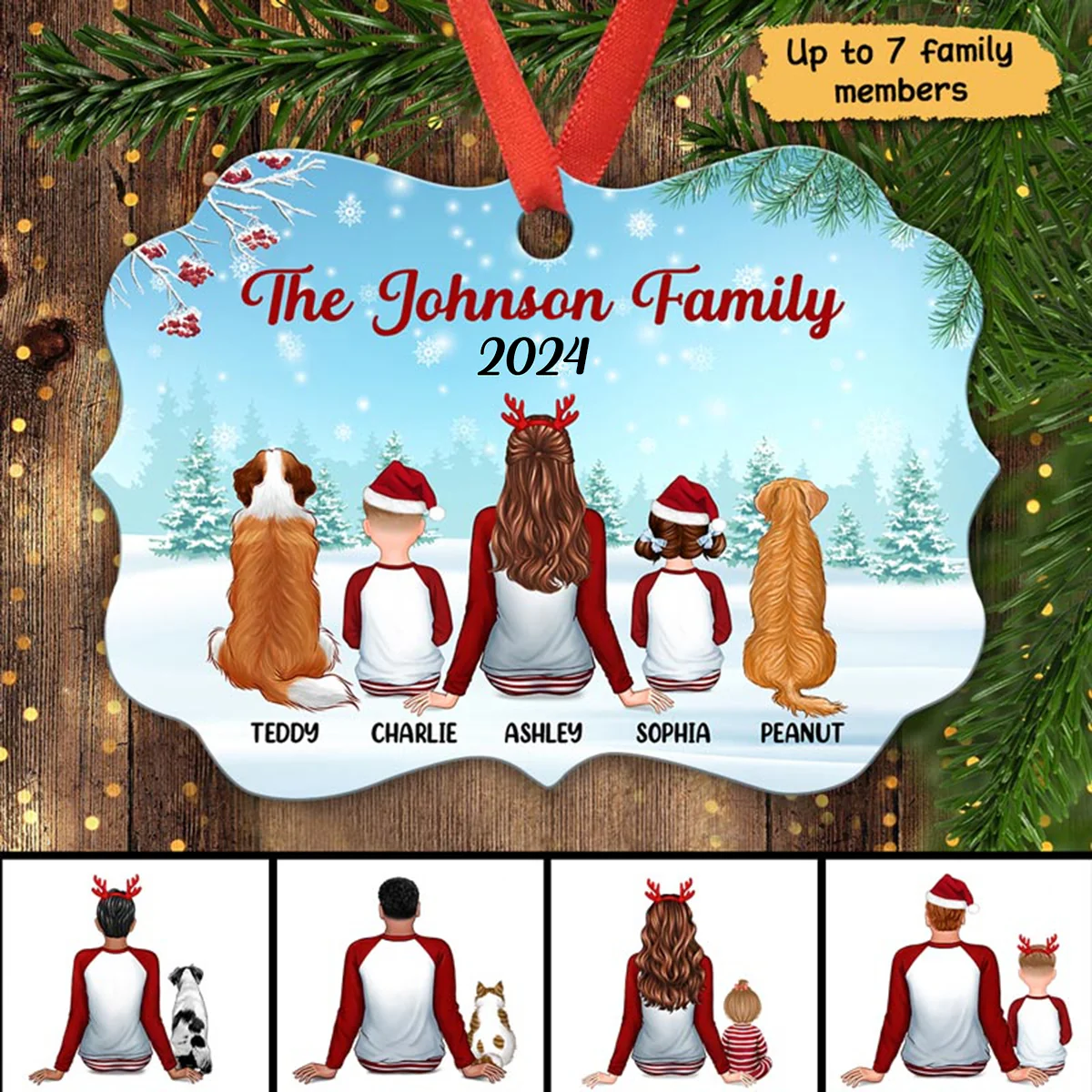 Christmas Family Single Parent In Snow Back View Personalized Christmas Ornament - Image 2