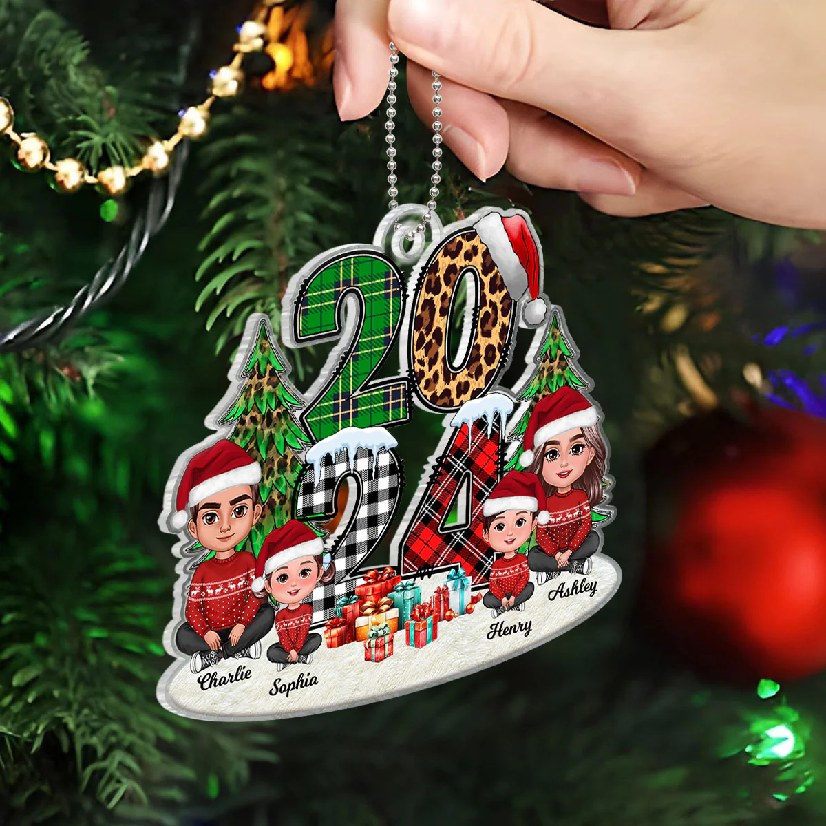 Christmas Family Sitting 2024 Stacked Pattern - Personalized Acrylic Ornament - Image 4