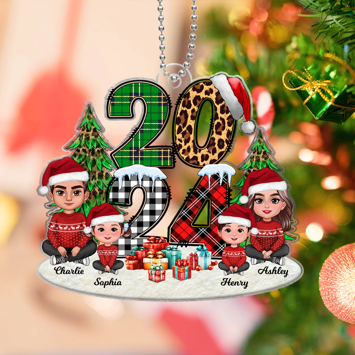 Christmas Family Sitting 2024 Stacked Pattern - Personalized Acrylic Ornament - Image 9