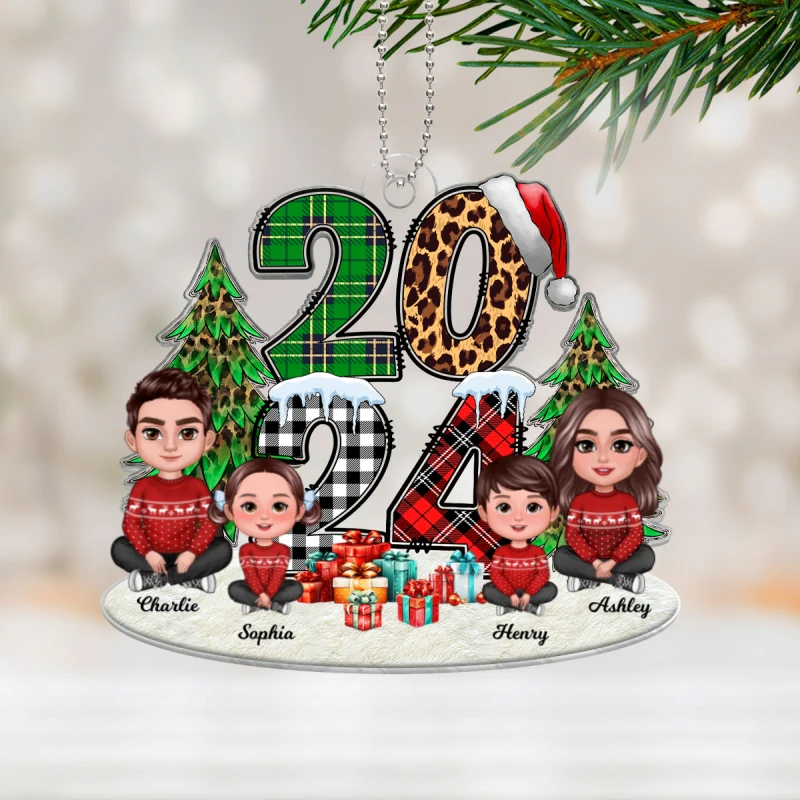 Christmas Family Sitting 2024 Stacked Pattern - Personalized Acrylic Ornament - Image 10