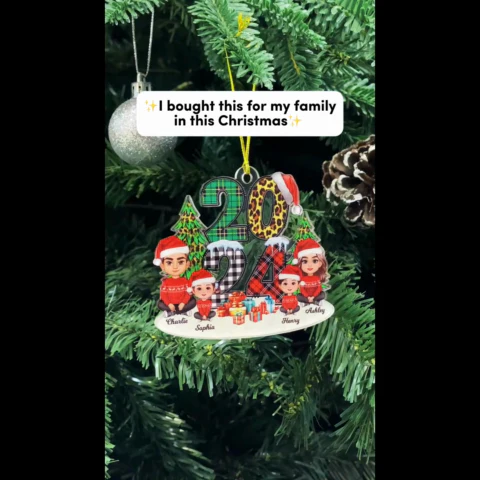 Christmas Family Sitting 2024 Stacked Pattern - Personalized Acrylic Ornament - Image 2