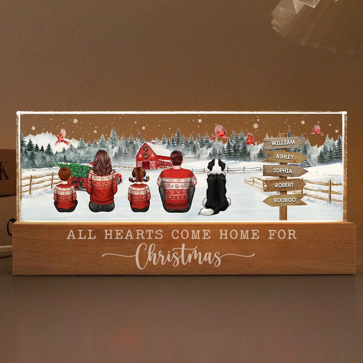 Christmas Family Sitting Truck Red Barn Personalized Acrylic Block LED Night Light - Image 6