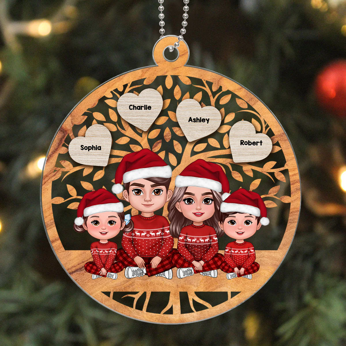 Christmas Family Sitting Under Tree Personalized Acrylic Ornament