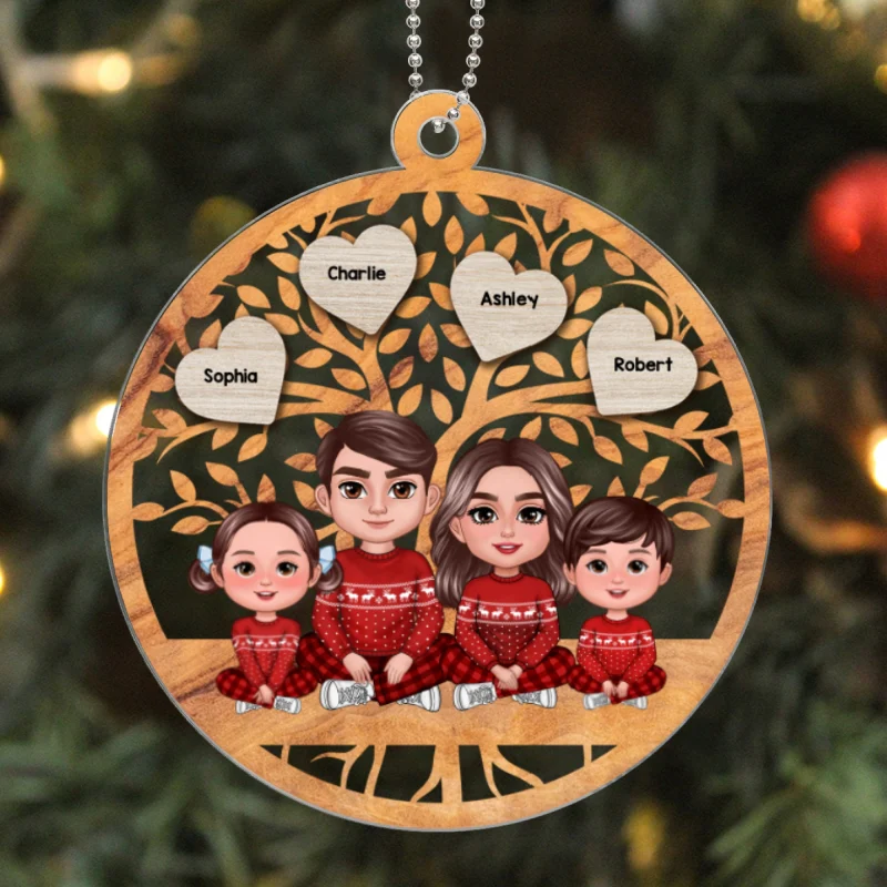 Christmas Family Sitting Under Tree Personalized Acrylic Ornament - Image 5