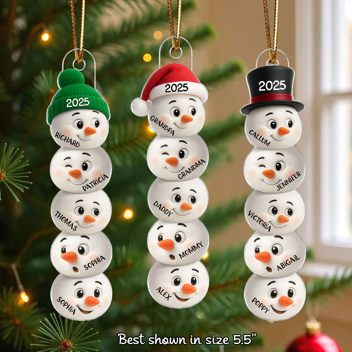 Christmas Family Snowman Funny Faces - Personalized Acrylic Ornament - Image 3