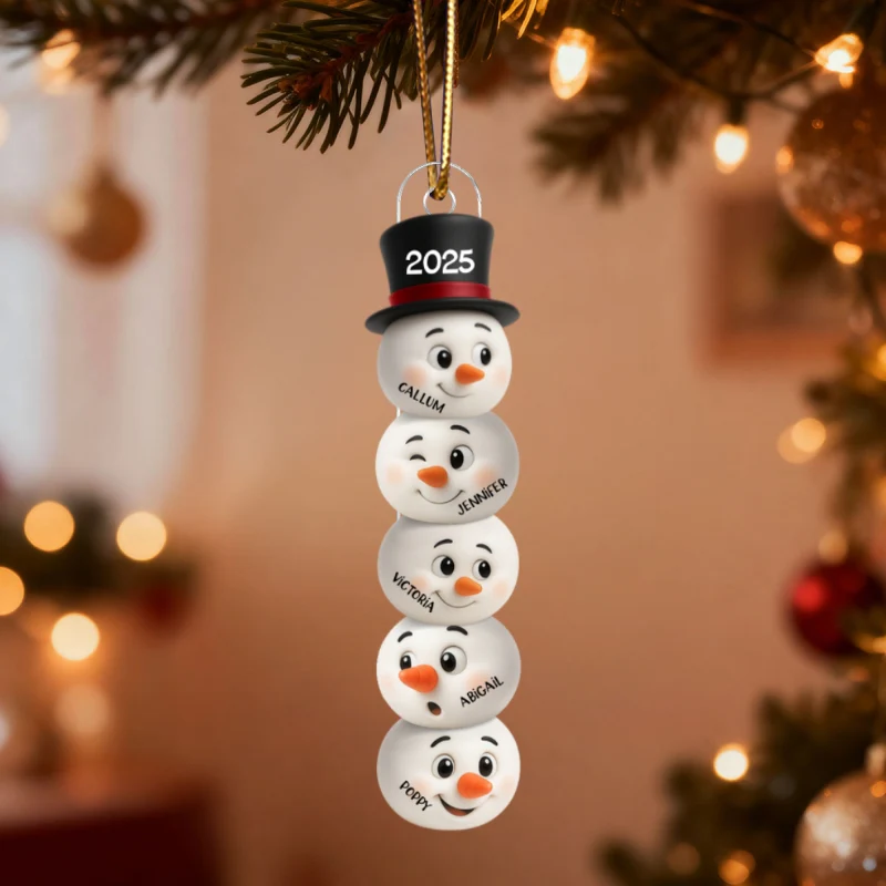 Christmas Family Snowman Funny Faces - Personalized Acrylic Ornament - Image 8