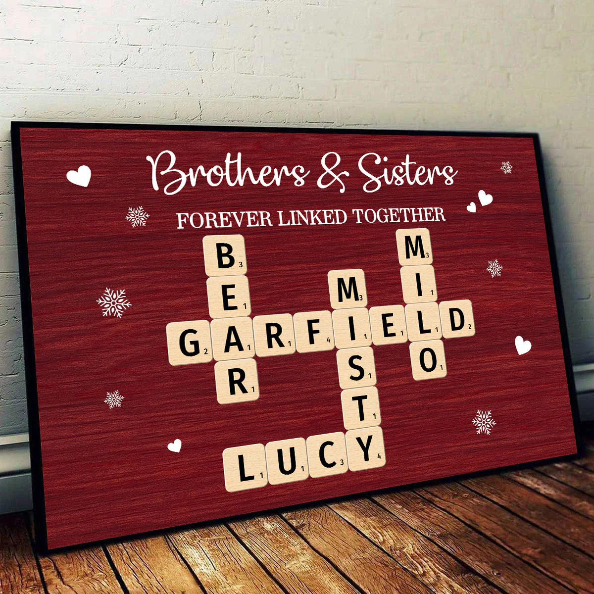Christmas Festive Brothers & Sisters Forever Linked Together Crossword Puzzle Art - Personalized Poster - Gift For Brothers, Sisters, Siblings, Family - Image 5