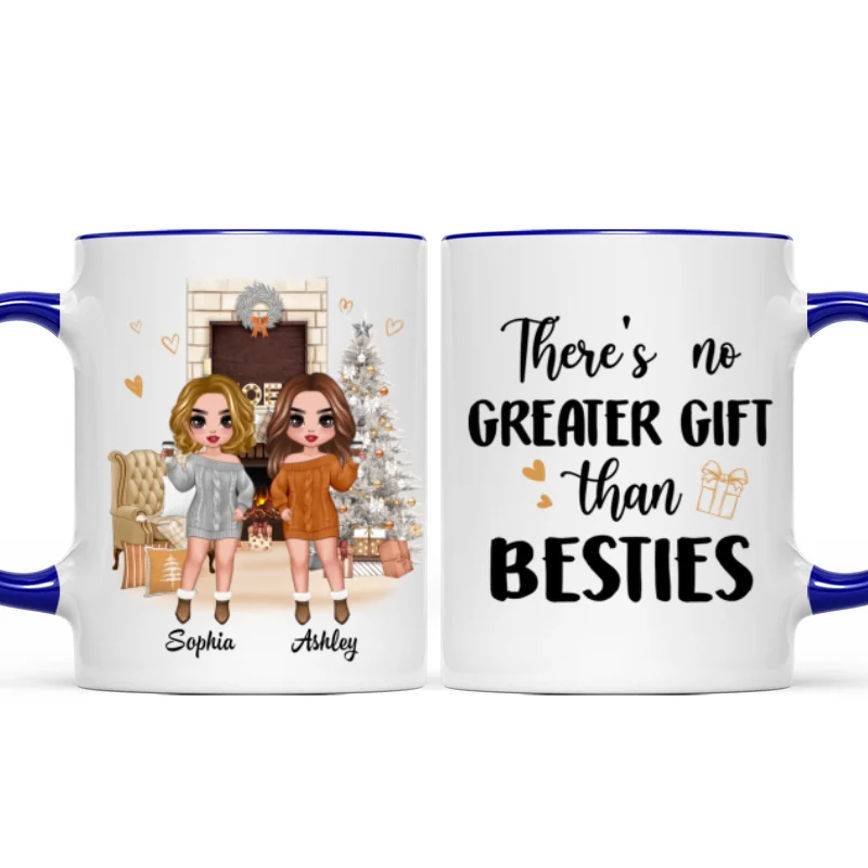 Christmas Fireplace Doll Besties Standing Personalized Mug - Image 3
