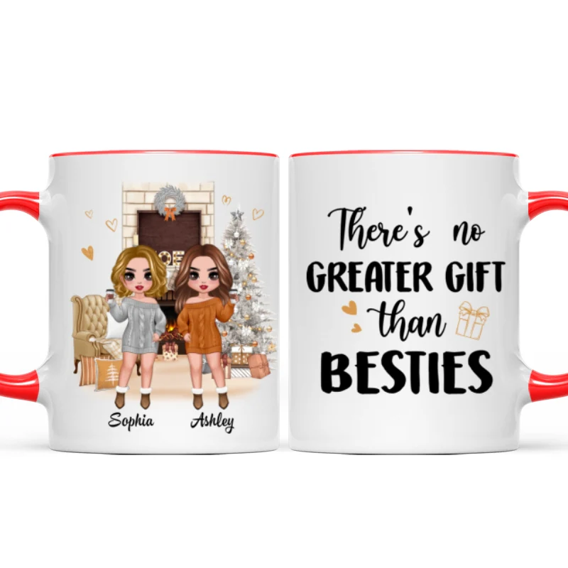 Christmas Fireplace Doll Besties Standing Personalized Mug - Image 4