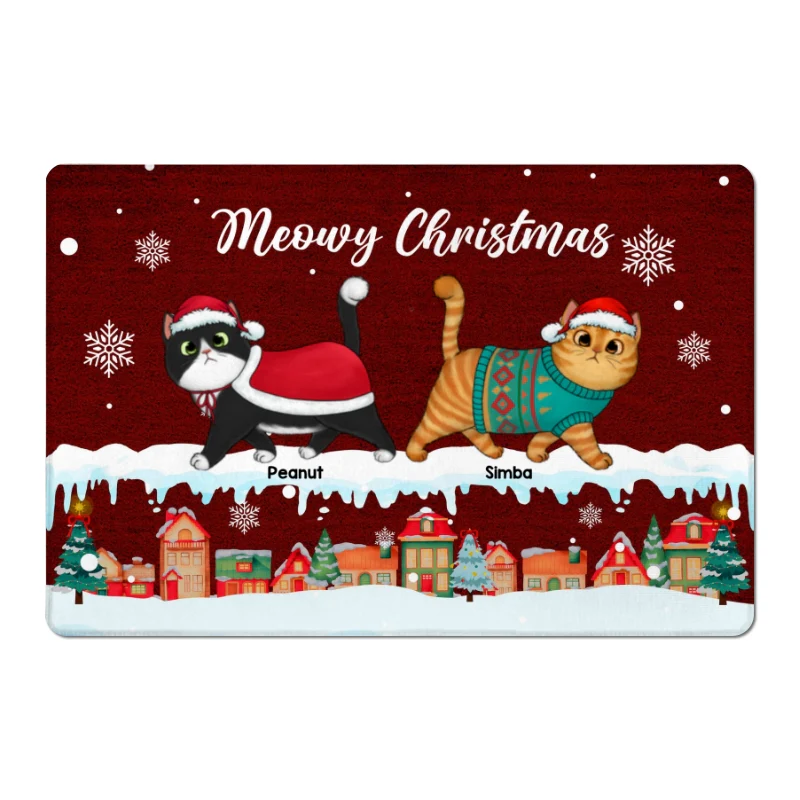 Christmas Fluffy Cats Walking Personalized Doormat - Image 4