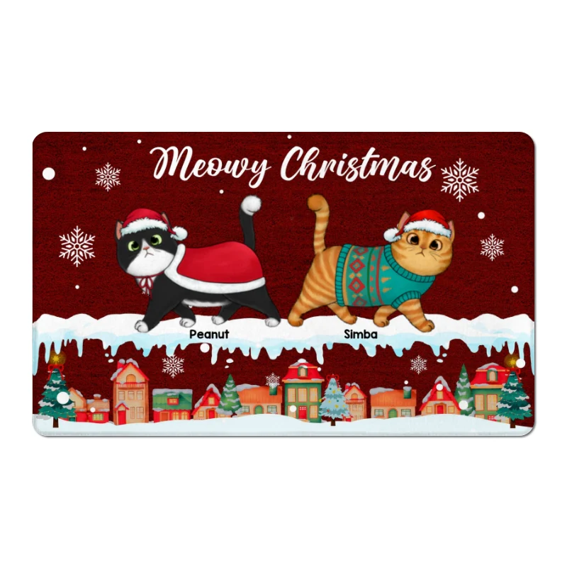 Christmas Fluffy Cats Walking Personalized Doormat - Image 5
