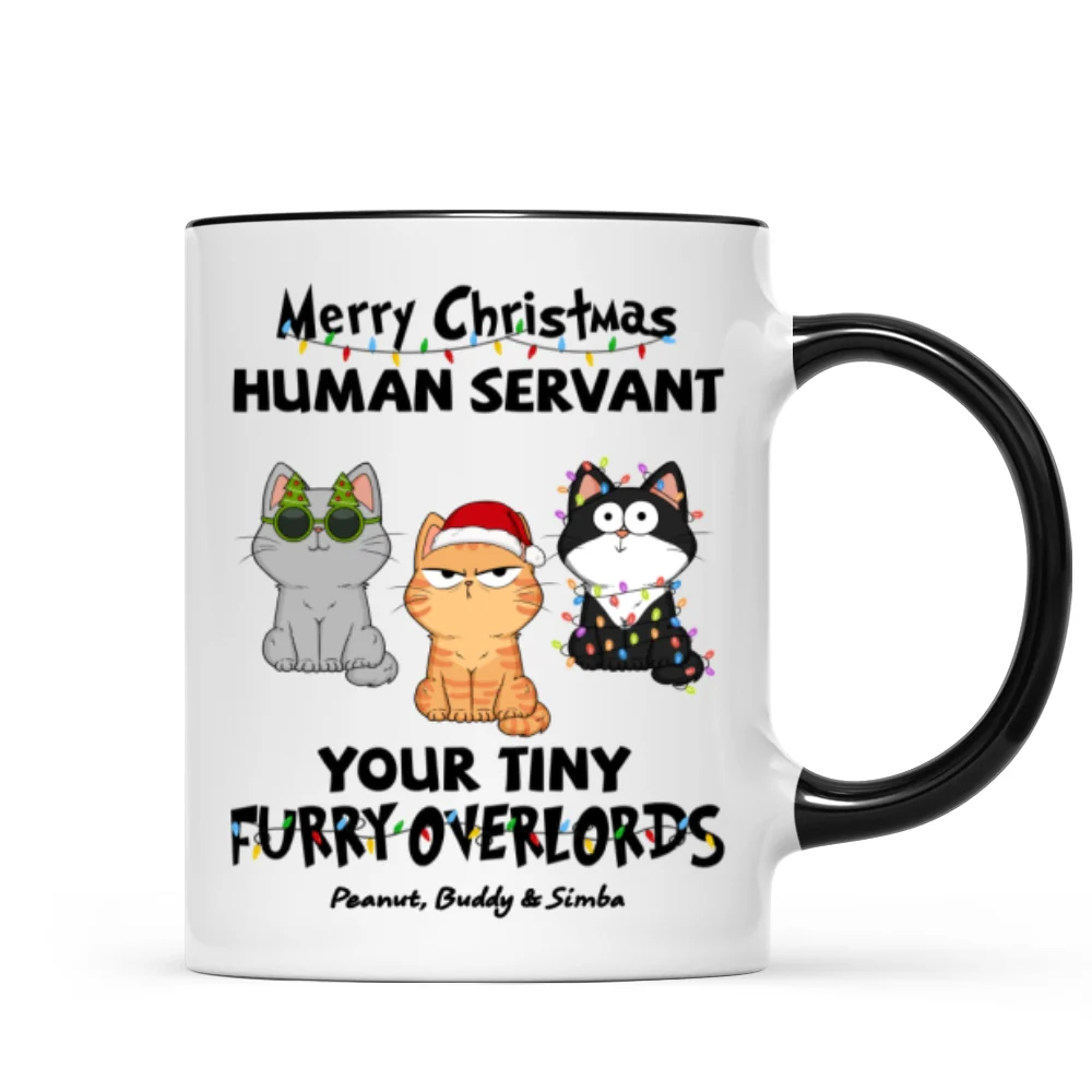 Christmas Fluffy Funny Cats Expressions Merry Christmas Human Servant Personalized Mug - Image 5