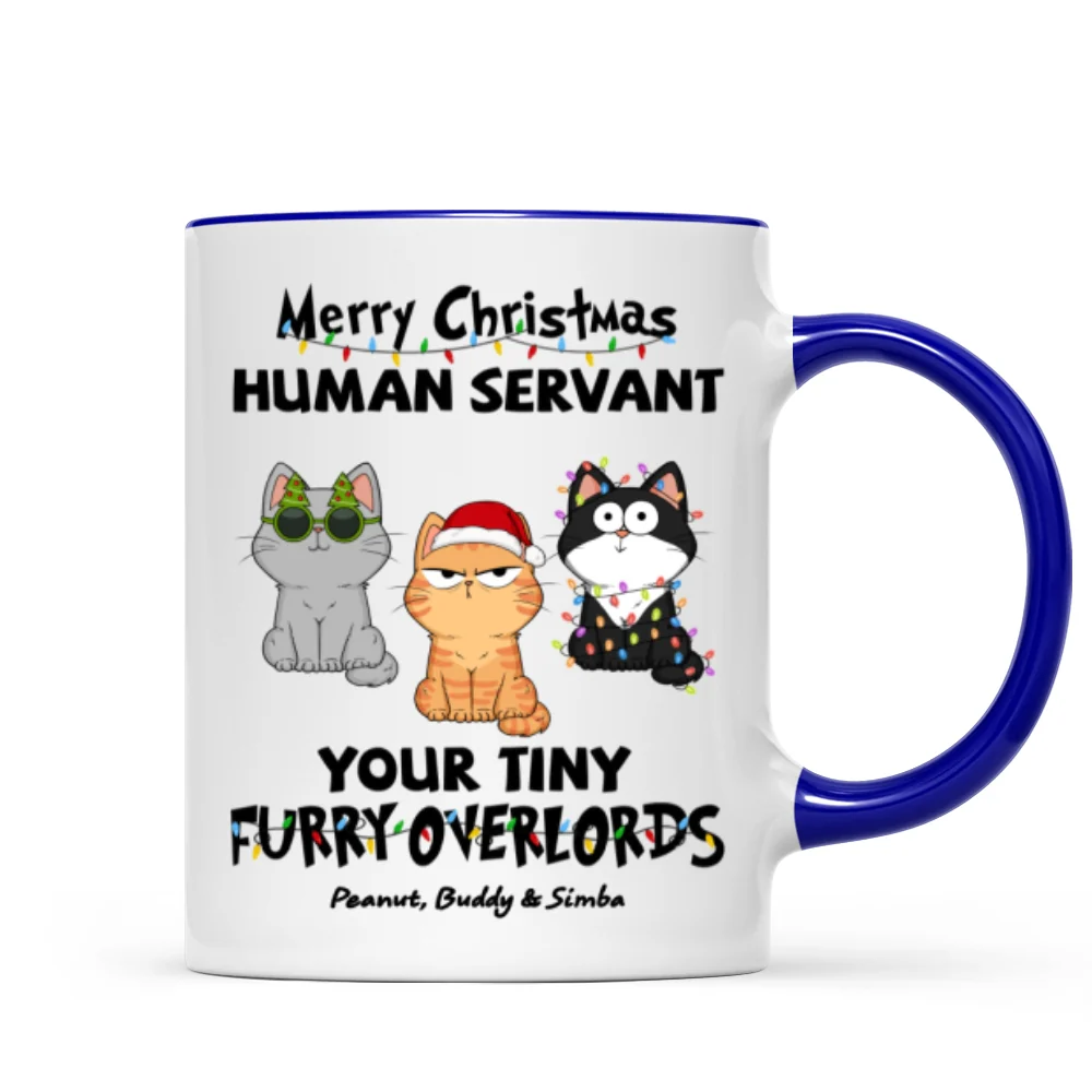 Christmas Fluffy Funny Cats Expressions Merry Christmas Human Servant Personalized Mug - Image 6