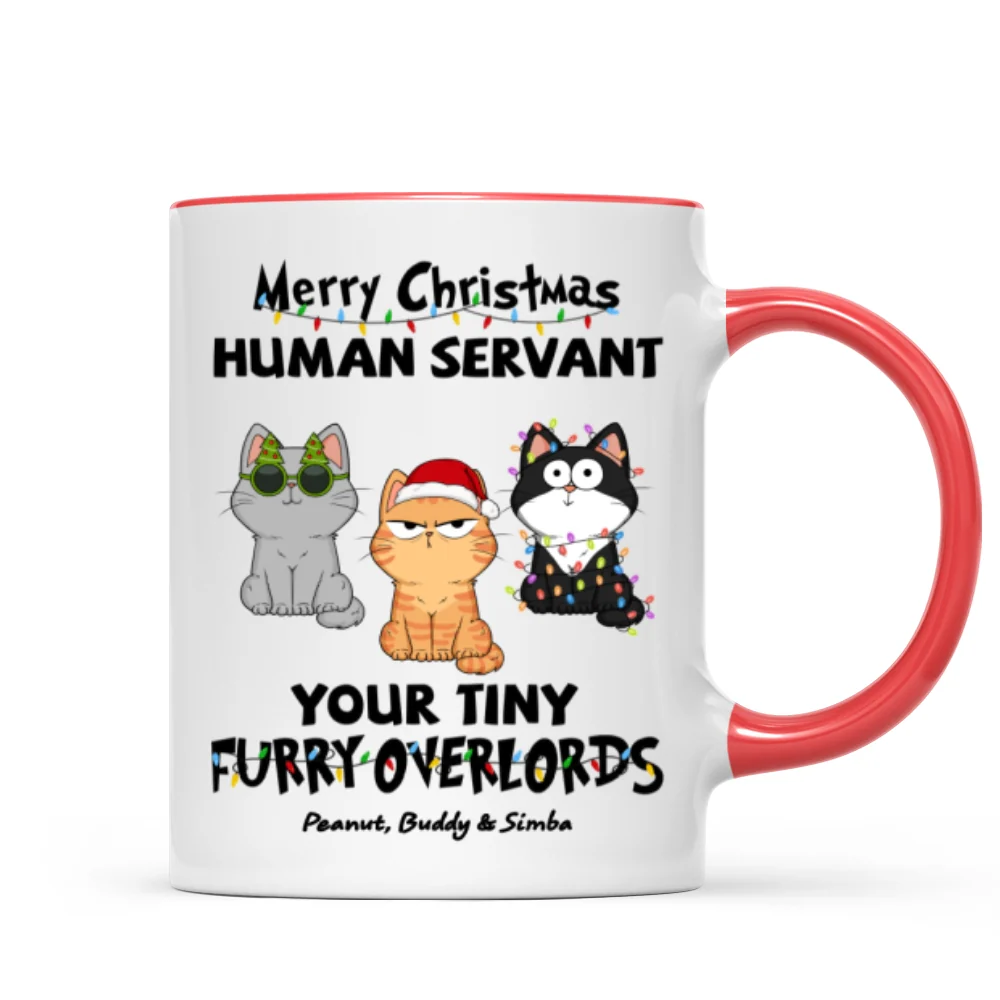 Christmas Fluffy Funny Cats Expressions Merry Christmas Human Servant Personalized Mug - Image 7