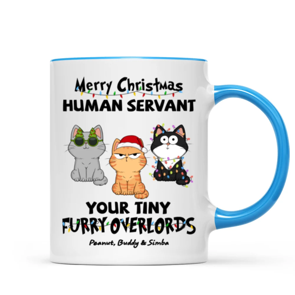 Christmas Fluffy Funny Cats Expressions Merry Christmas Human Servant Personalized Mug - Image 8