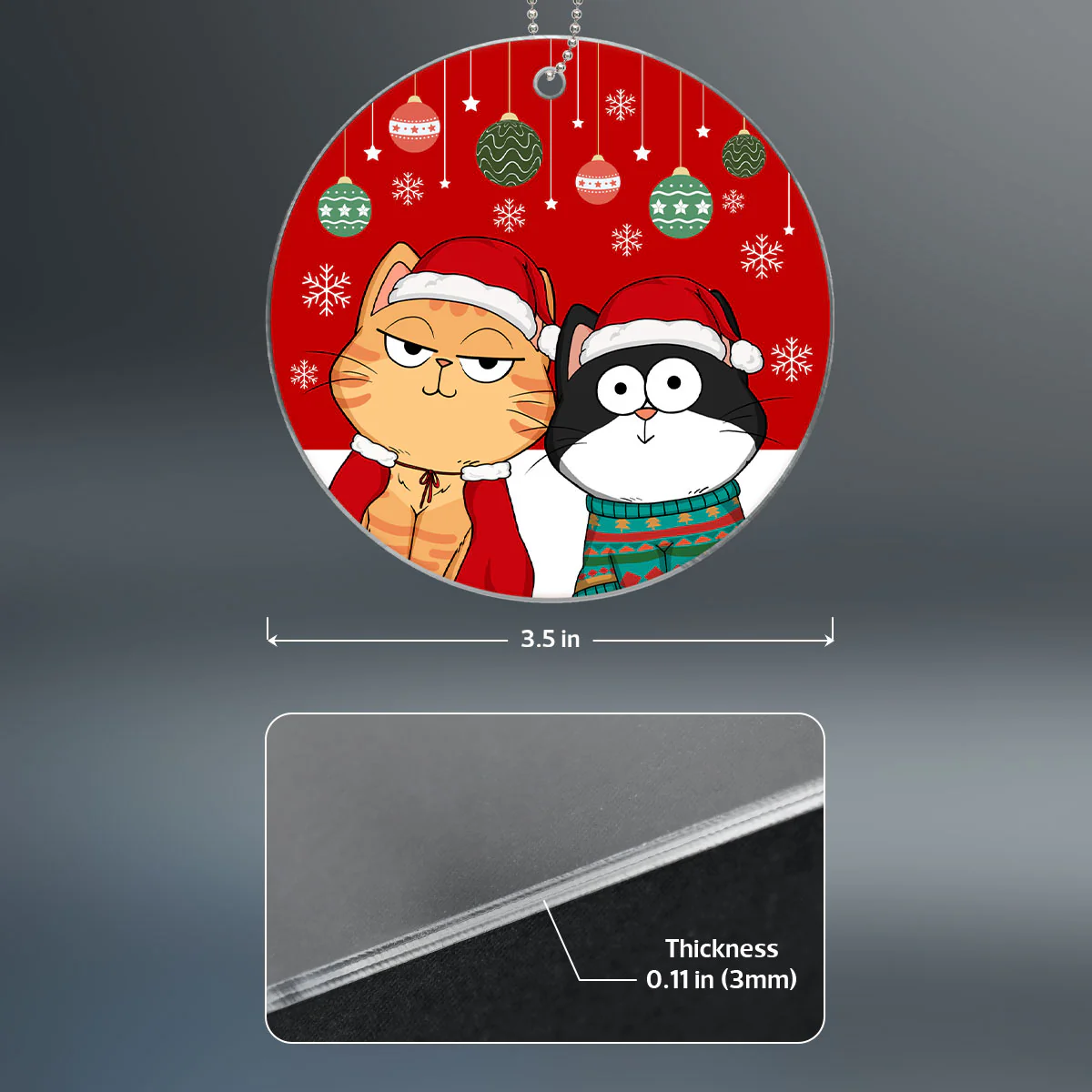 Christmas Funny Cats Expression Red Background Personalized Acrylic Ornament - Image 4