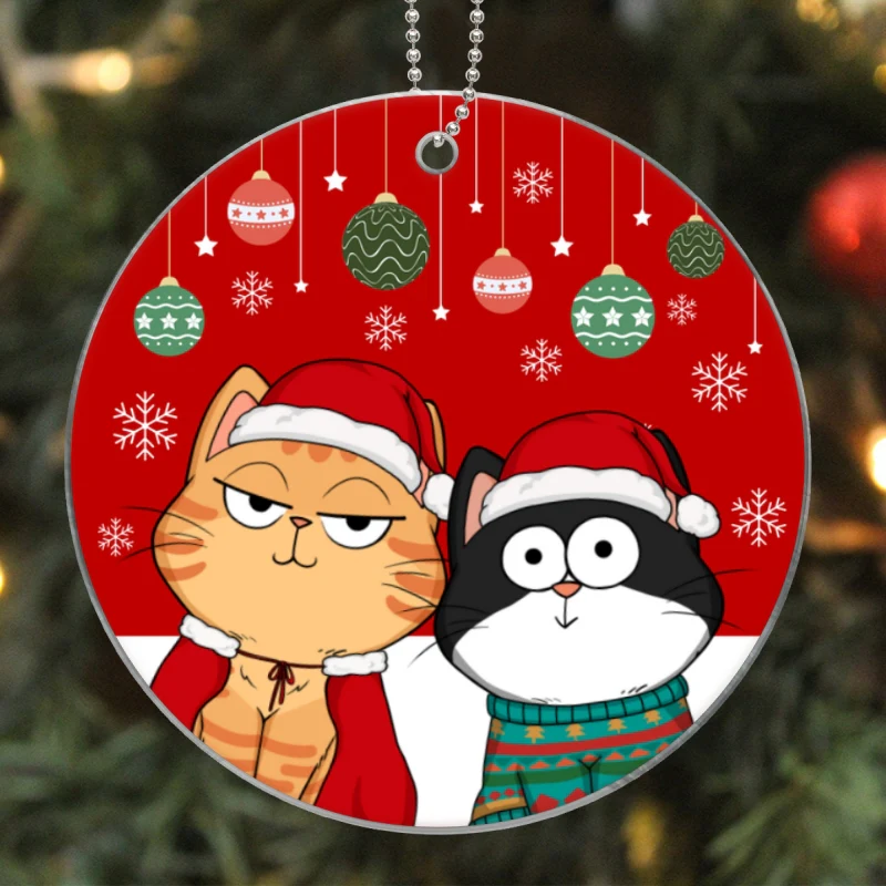 Christmas Funny Cats Expression Red Background Personalized Acrylic Ornament - Image 5