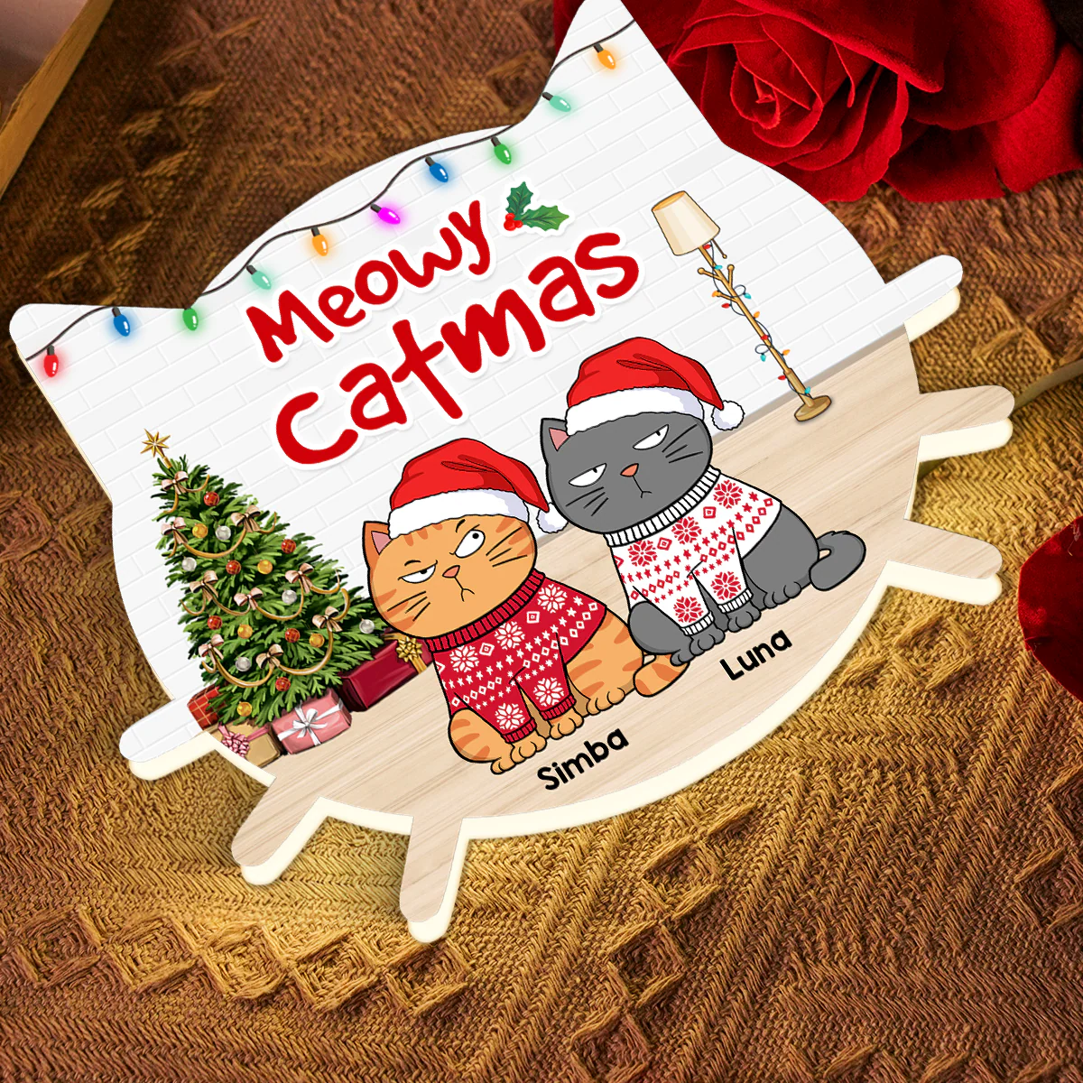 Christmas Funny Cats Meowy Christmas - Personalized Light Box - Gift For Cat Lovers - Image 2