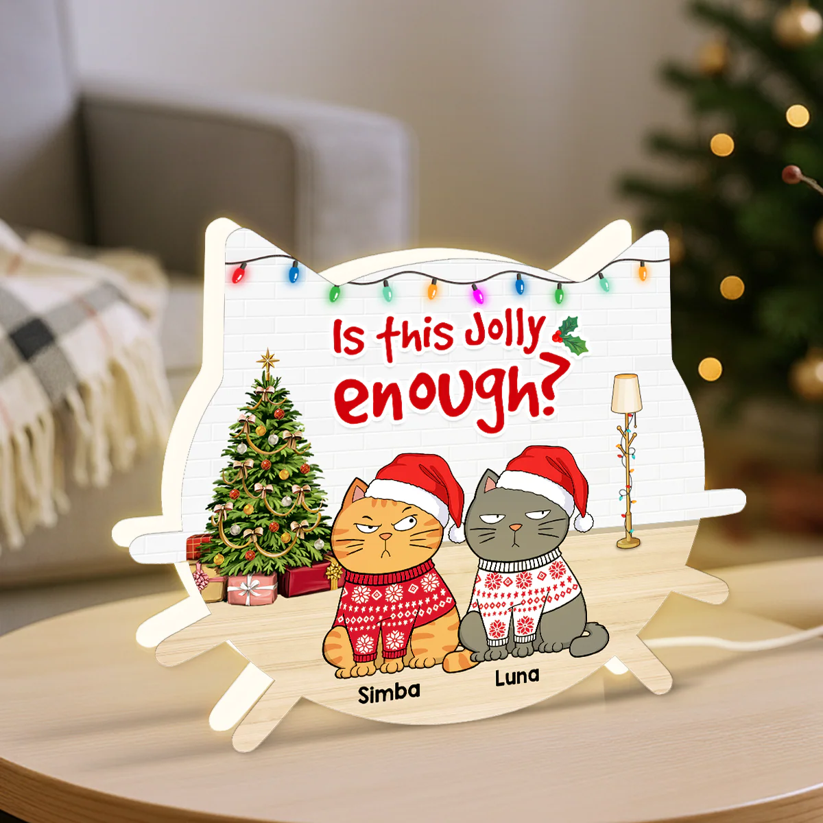 Christmas Funny Cats Meowy Christmas - Personalized Light Box - Gift For Cat Lovers - Image 5