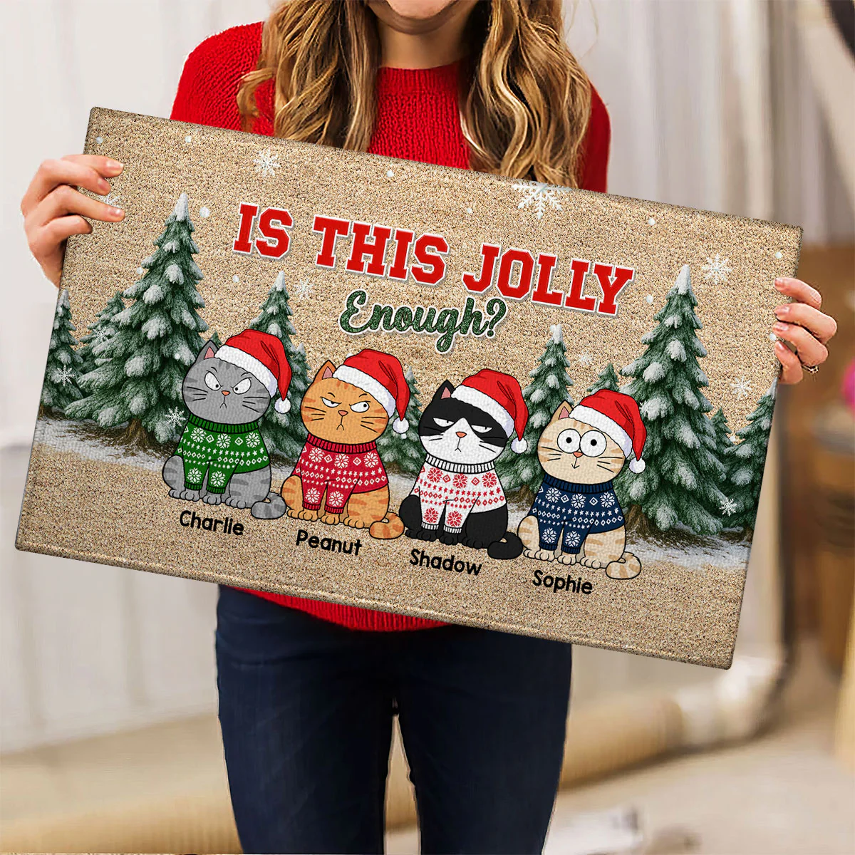 Christmas Funny Cute Cats Meowy Catmas - Personalized Doormat - Christmas Gift For Cat Lovers - Image 7