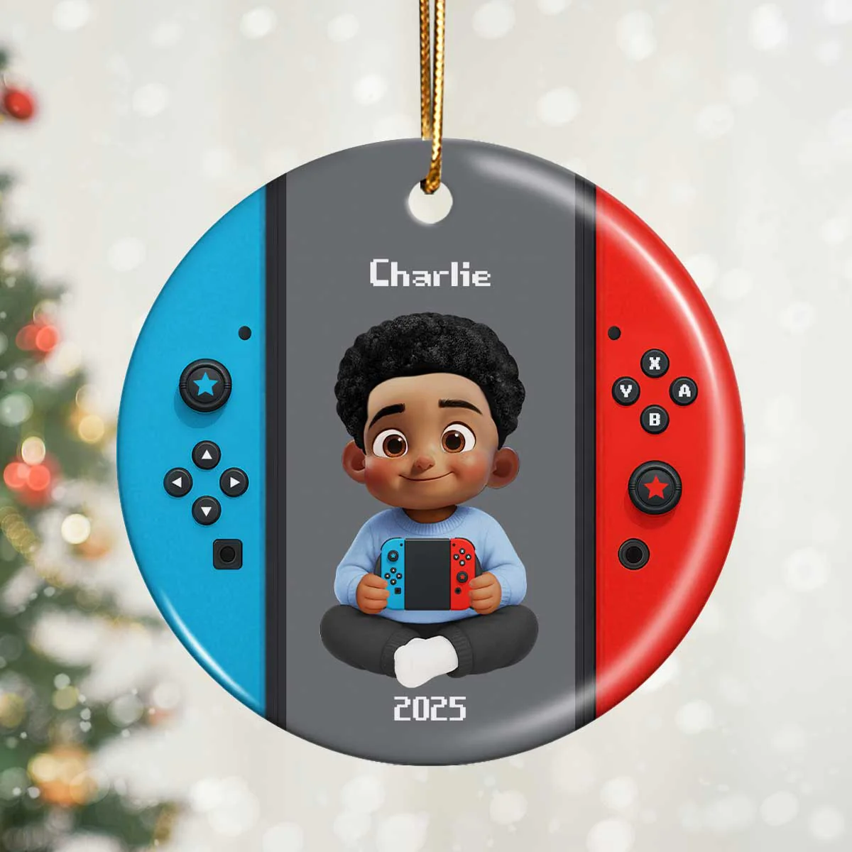 Christmas Gamer - Personalized Ceramic Ornament - Gift for Boys Girls Kids - Image 2