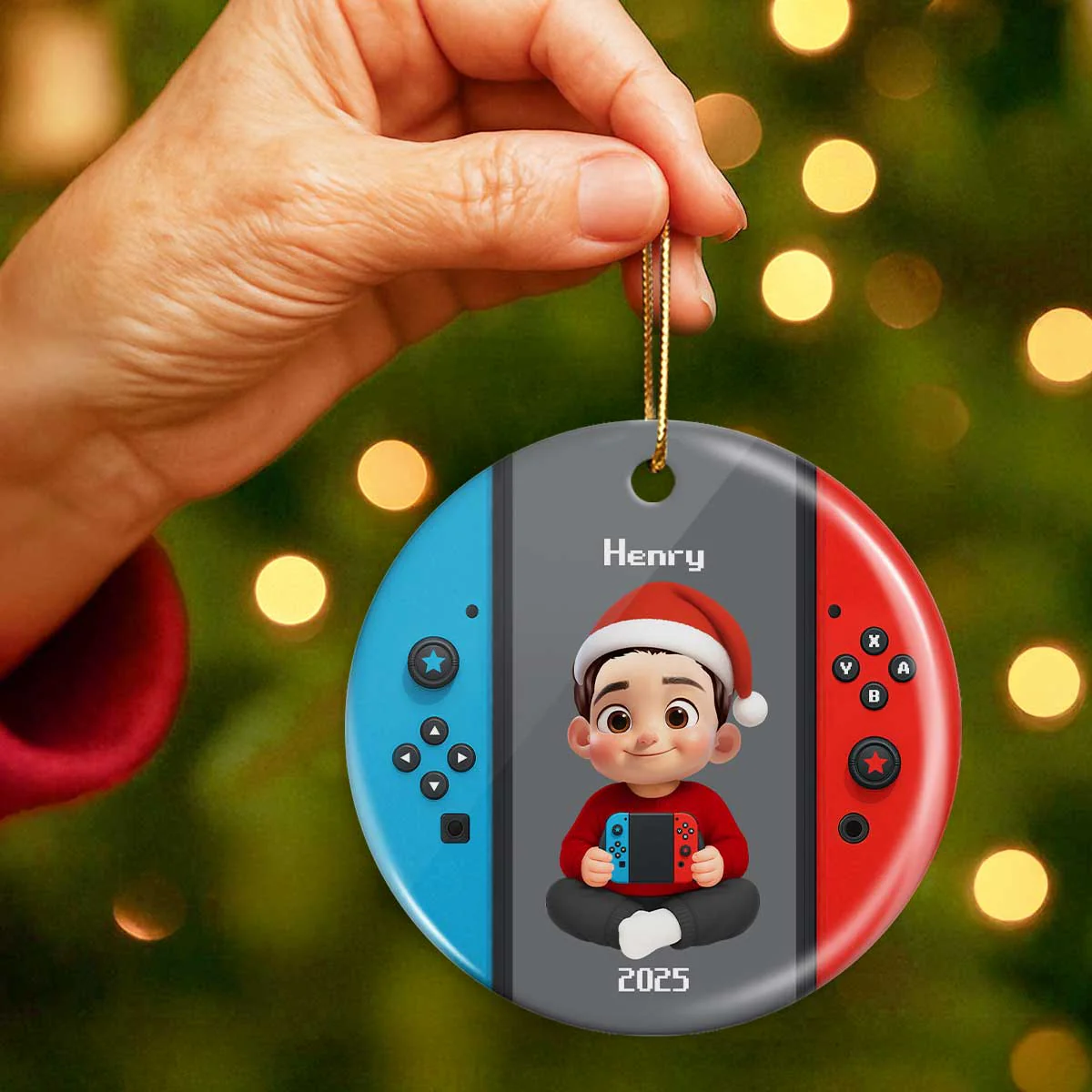 Christmas Gamer - Personalized Ceramic Ornament - Gift for Boys Girls Kids - Image 4