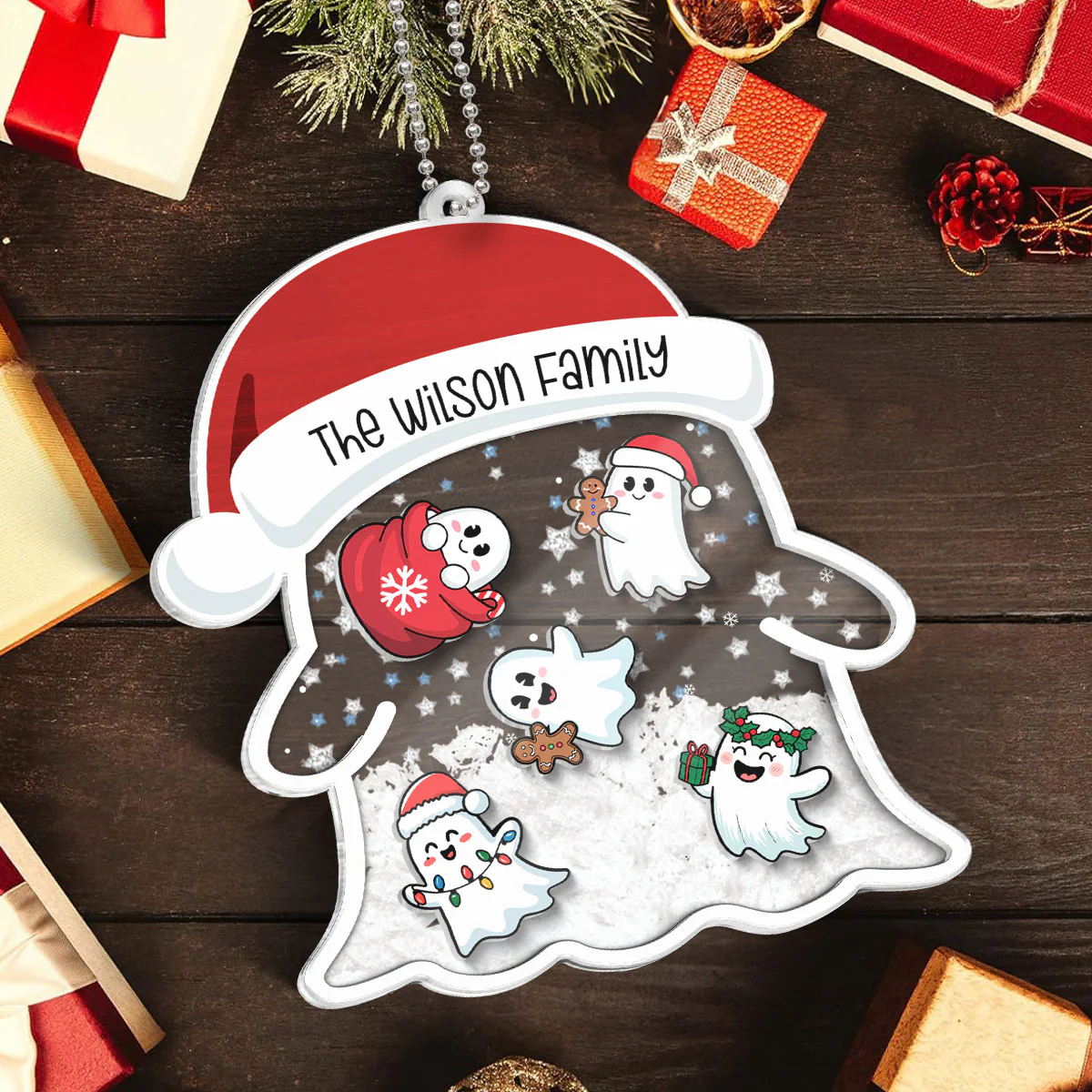 Christmas Ghost Family Personalized Shaker Ornament - Image 3