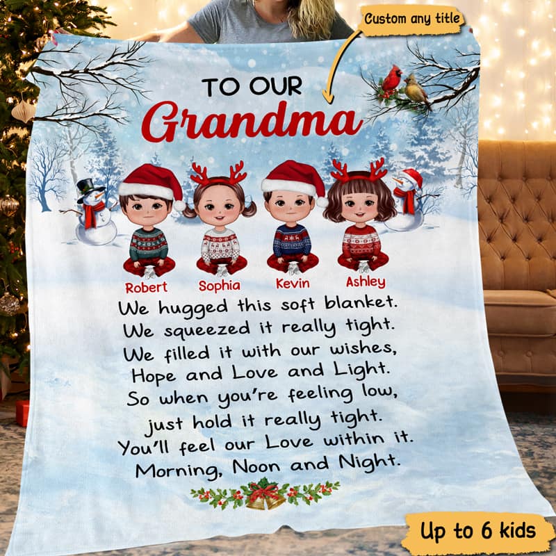Christmas Gift For Grandma From Grandchildren Granddaughter Grandson Personalized Fleece Blanket - Image 2