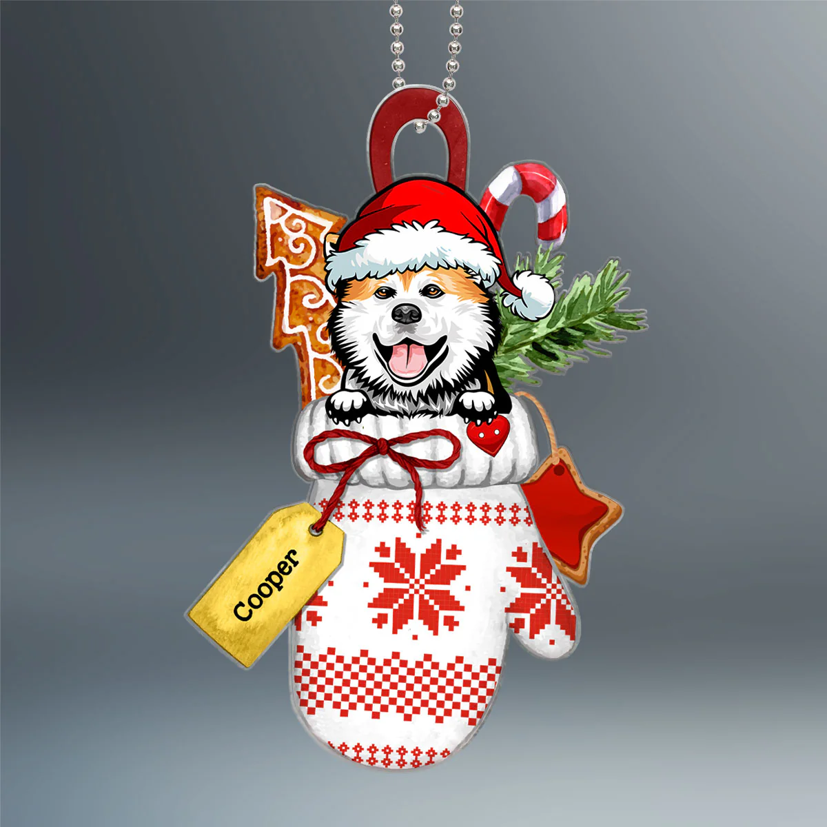 Christmas Glove Peeking Dog Personalized Acrylic Ornament - Image 2