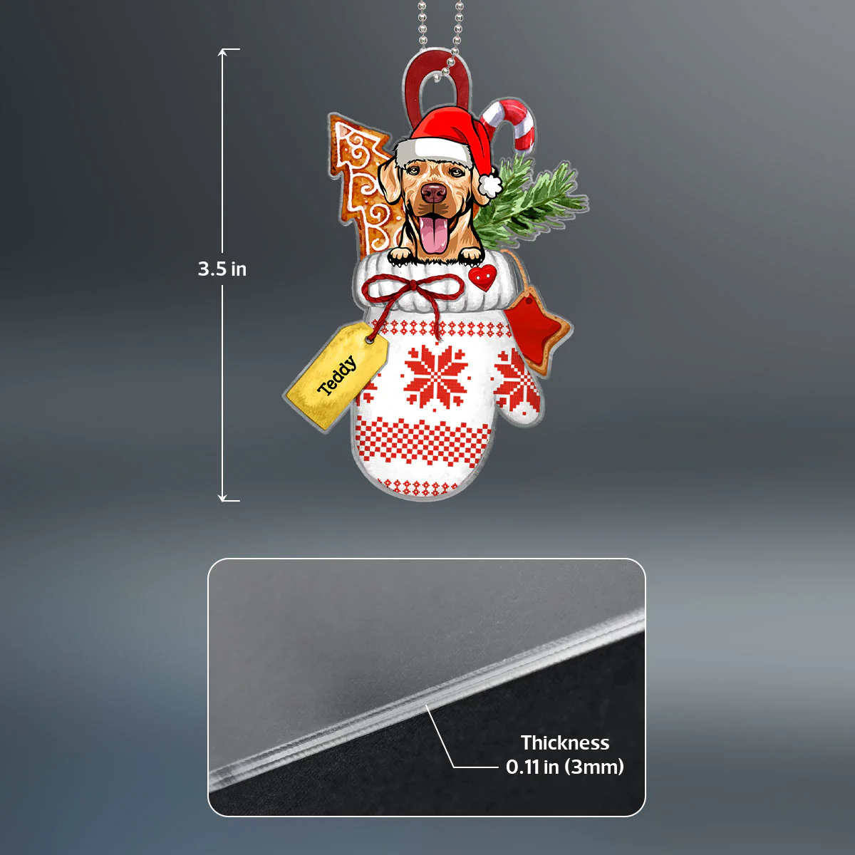 Christmas Glove Peeking Dog Personalized Acrylic Ornament - Image 4