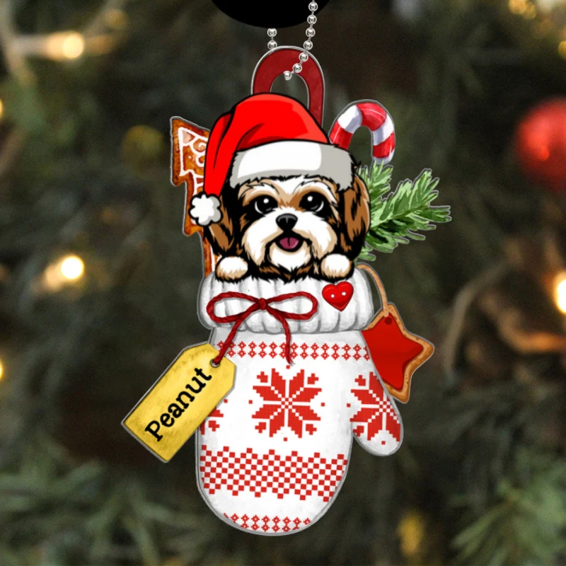 Christmas Glove Peeking Dog Personalized Acrylic Ornament - Image 5
