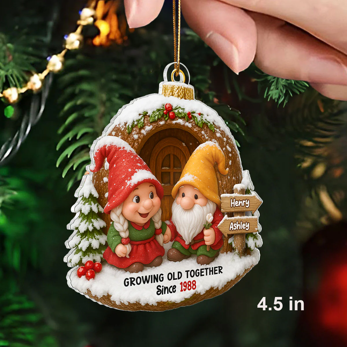 Christmas Gnome Couple Custom Name Sign Post - Personalized Acrylic Ornament - Christmas Gift for Old Couple - Image 2