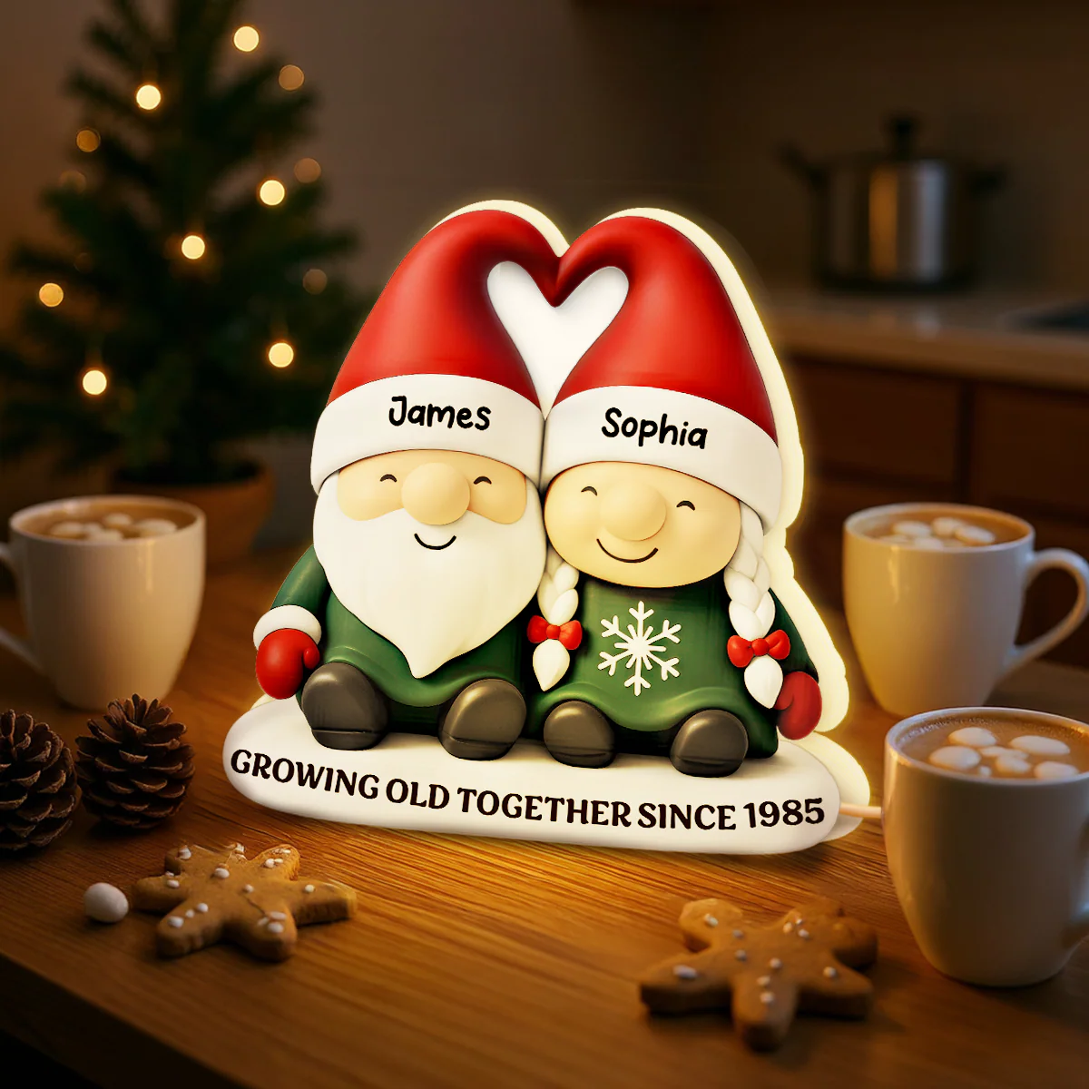 Christmas Gnome Couple Growing Old Together - Personalized Light Box - Gift For Couple - Image 6