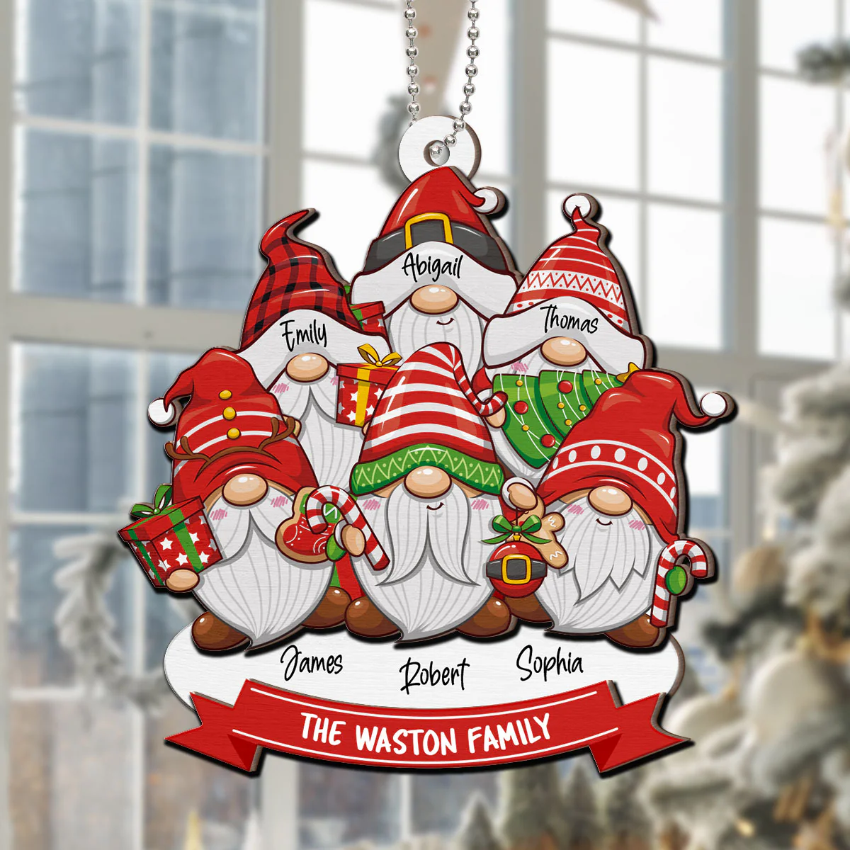 Christmas Gnome Family Personalized 2-Layer Wooden Ornament - Image 8