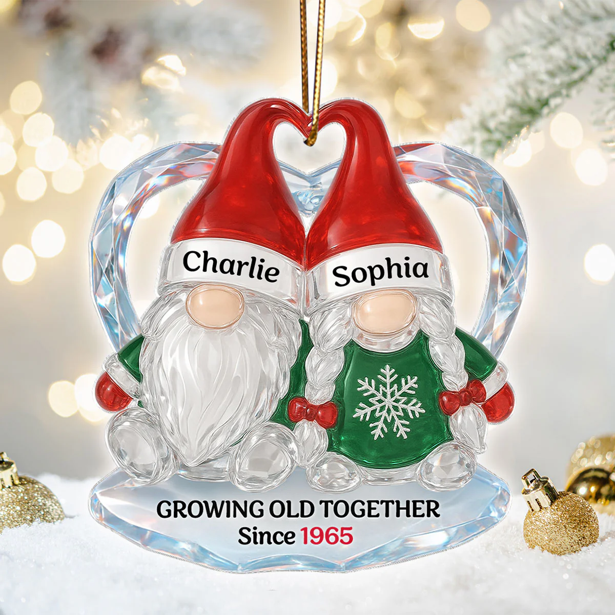 Christmas Gnomes Couple 3D Crystal Effect - Personalized Acrylic Ornament - Image 3